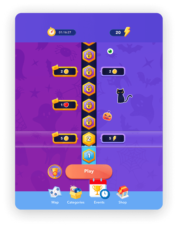 Levels game screen