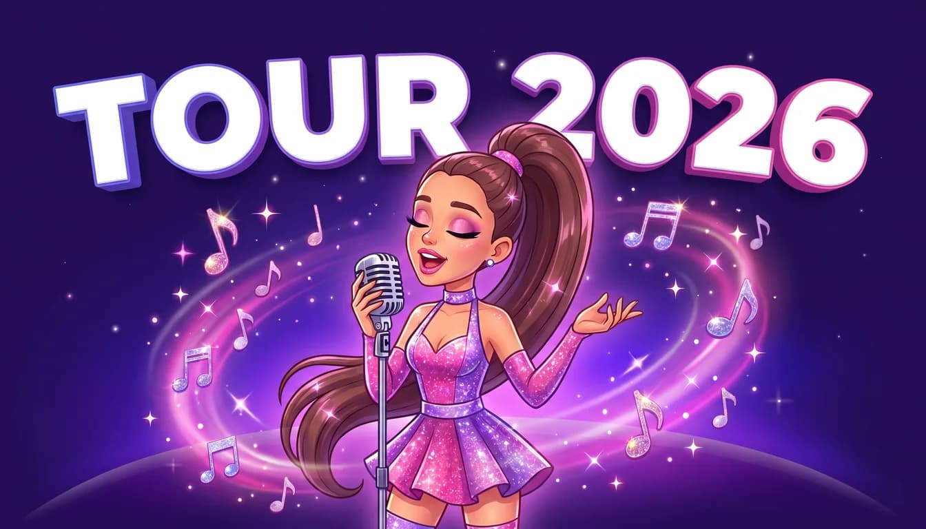Erudite-Illustration einer Popsängerin am Mikrofon mit den Worten Tour 2026